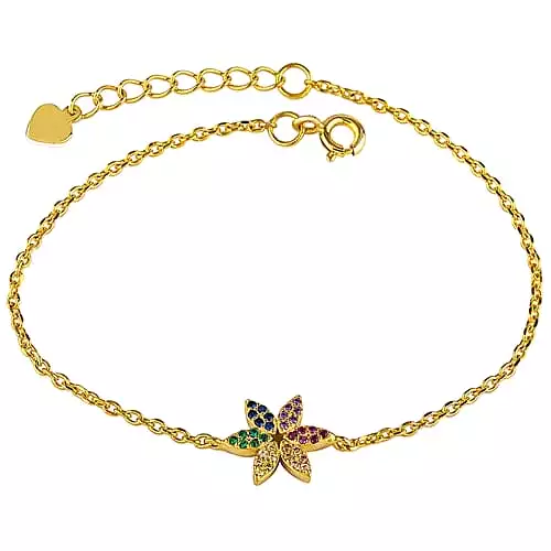 Silver Flower Bracelet Yellow Gold - BZ237YG