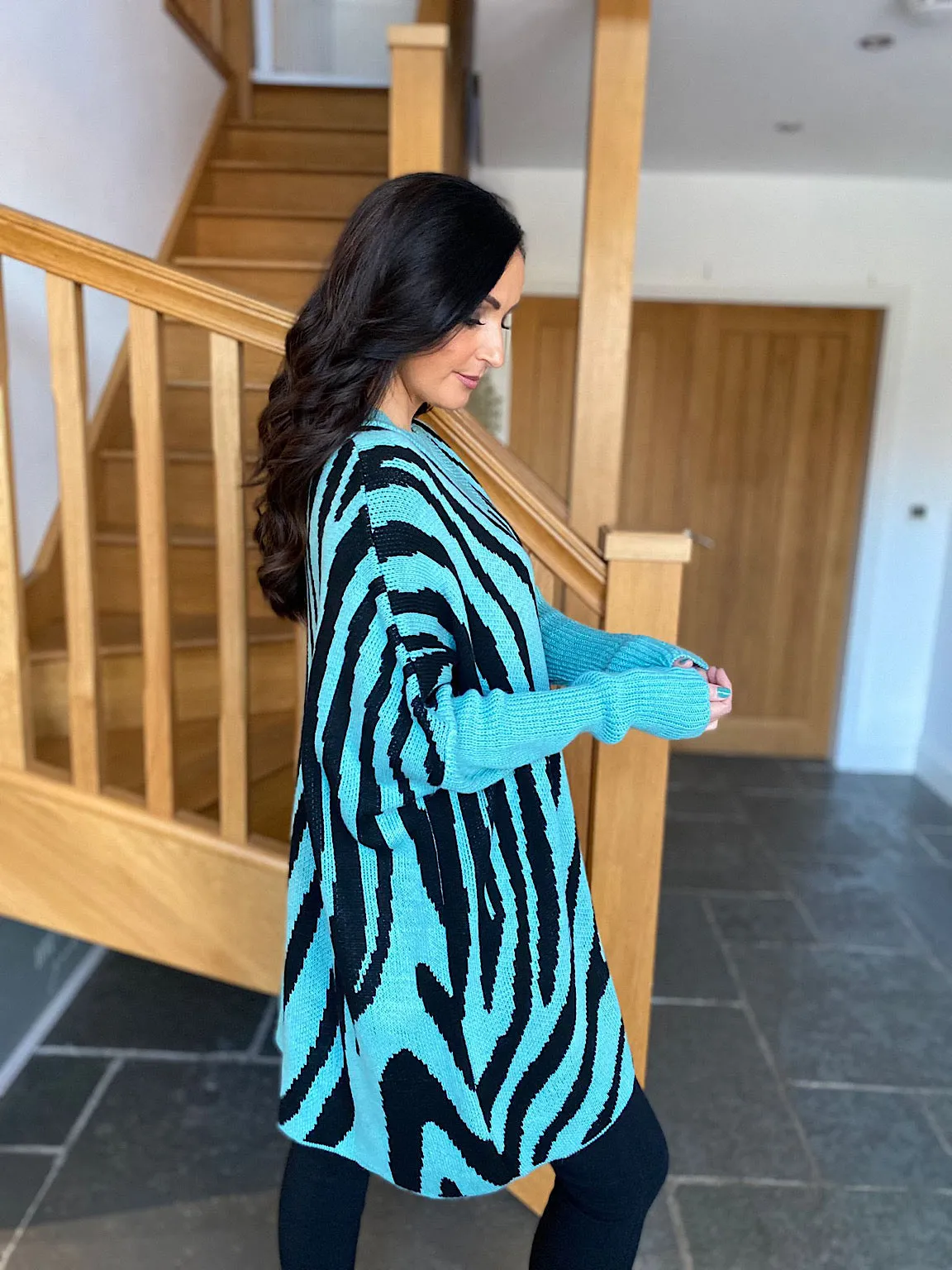 Teal Zebra V Neck Knit Kirsty