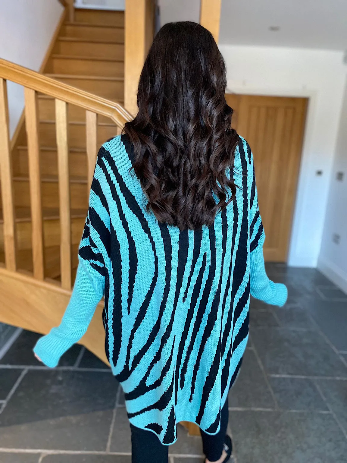 Teal Zebra V Neck Knit Kirsty