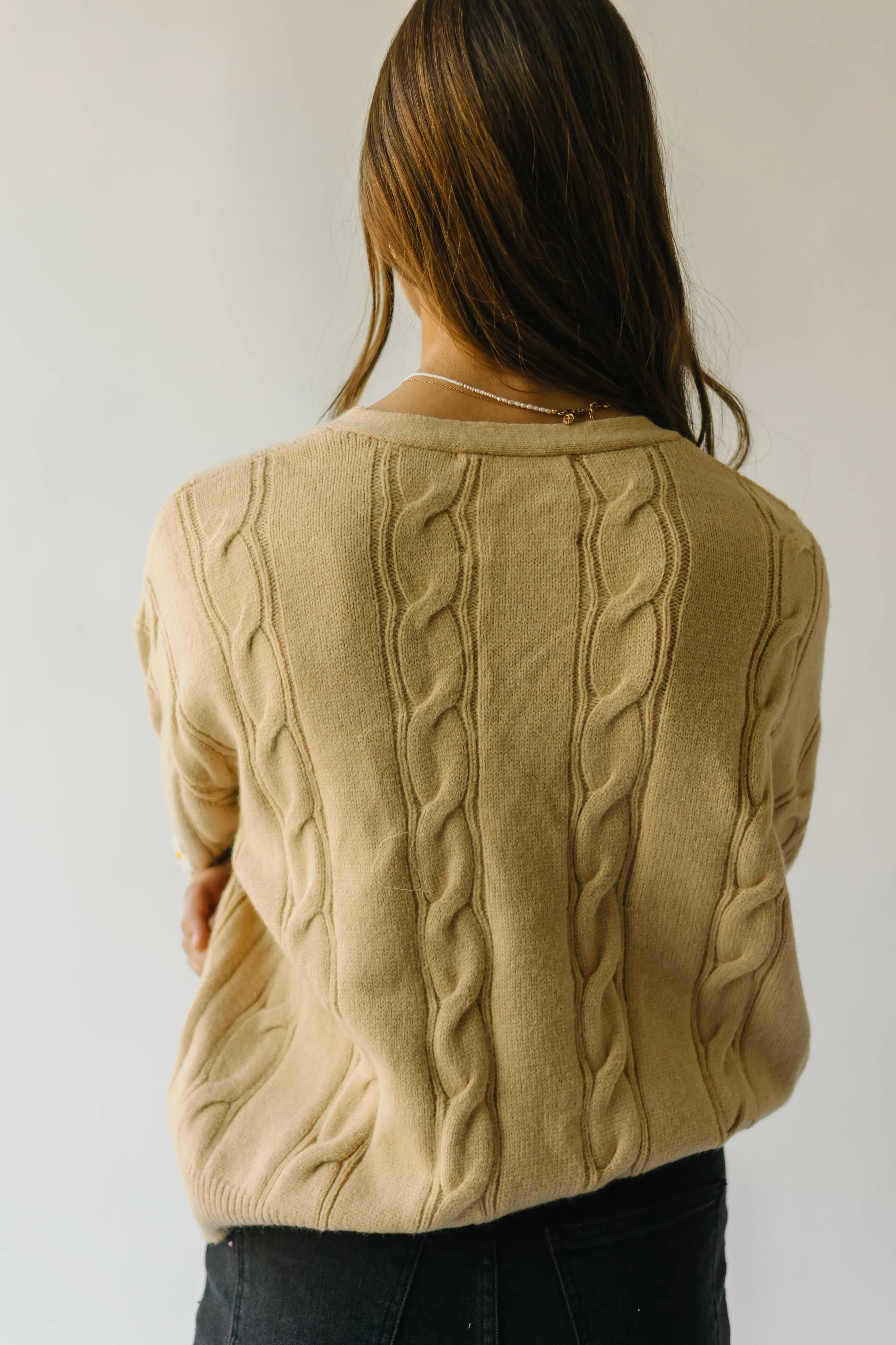 The Tammie Cable Knit Floral Cardigan in Taupe