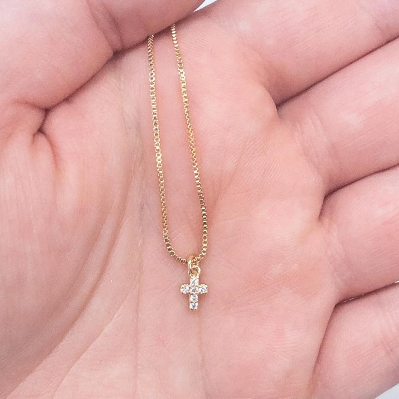 Tiny Cross Necklace w/CZ Accent