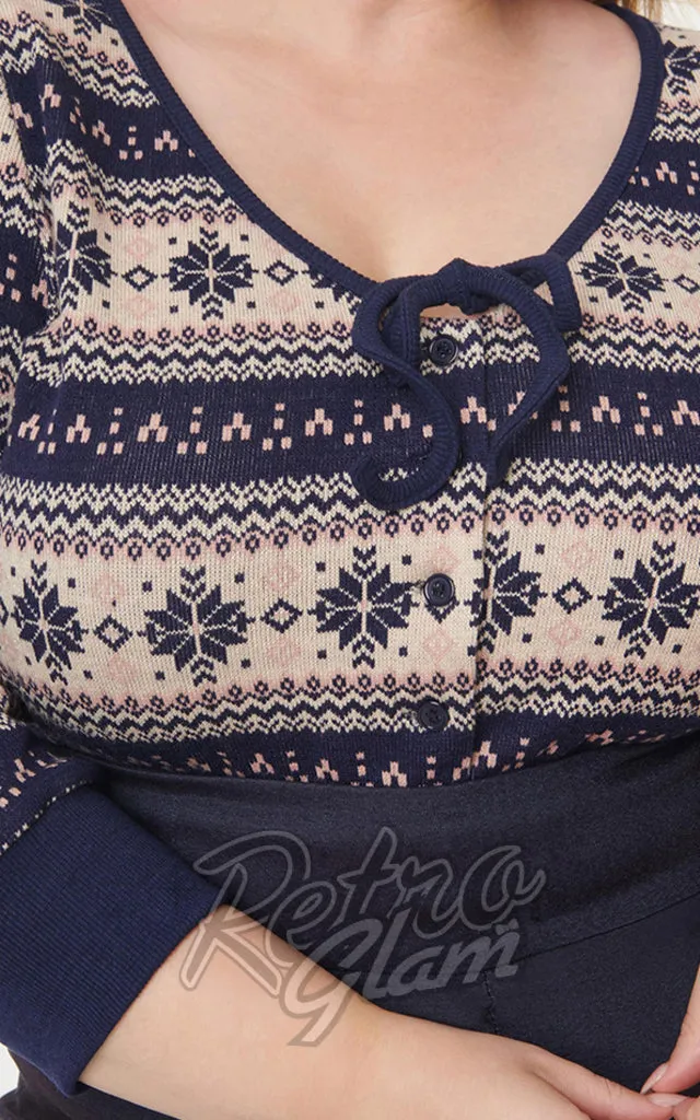 Unique Vintage Navy Dandy Cardigan in Snowflake Fair Isle - L & XL left