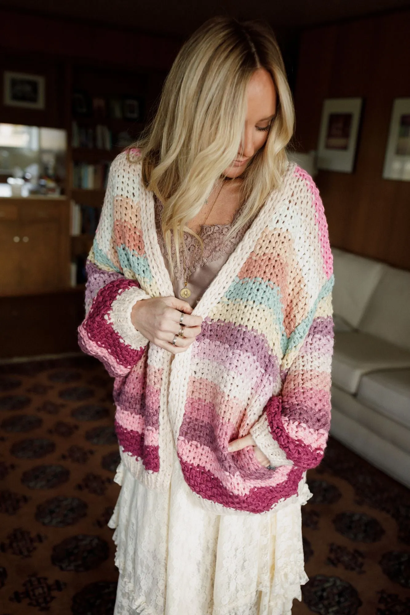 Wrapped up in Color Knit Cardigan - Pink Multi